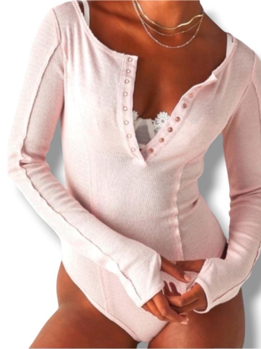 NWT Free People Intimately Sloane Henley Bodysuit Pink Nectar S